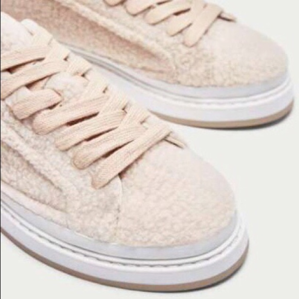 Zara Ecru Cream Beige Platform White Sneaker Shoe